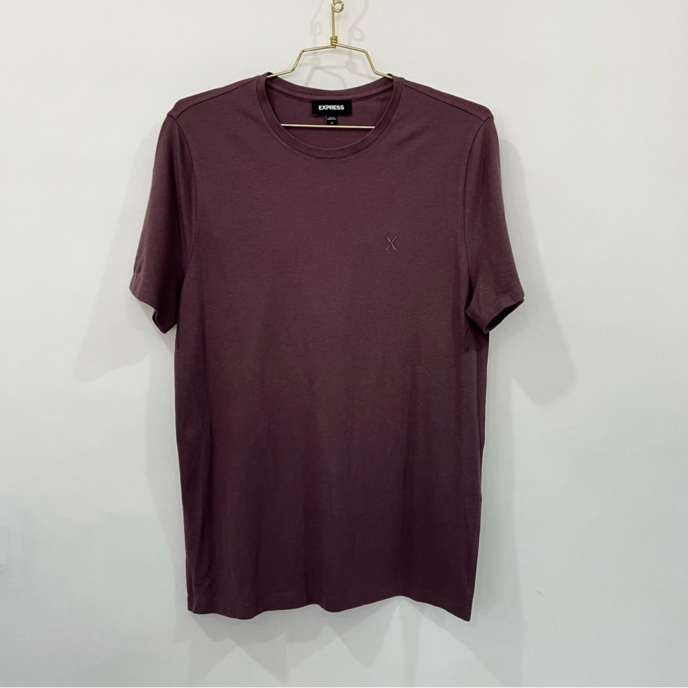 Express Crew-Neck Pique Textured T-Shirt Size medium Purple Short Sleeve